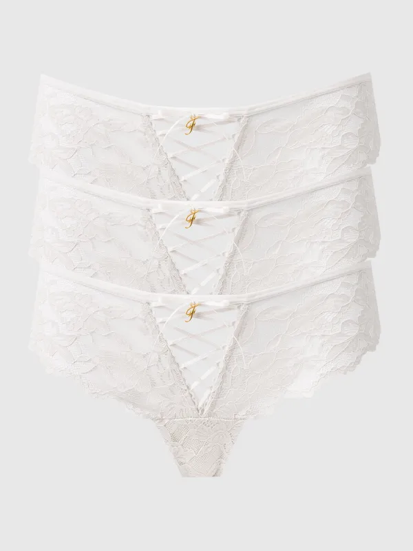 Mabel Lace Up Front Tanga 3 Pack sold by Frederick's of Hollywood