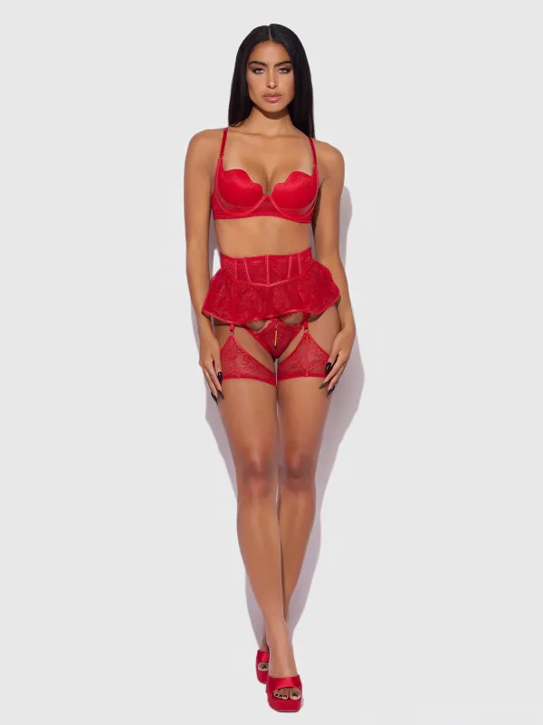 Chiara Lace & Faux Leather Skirted & Thigh Gartered Belt sold by Frederick's of Hollywood