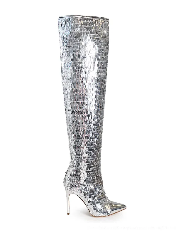 Vitoria Sequin Knee High Boots sold by Frederick's of Hollywood