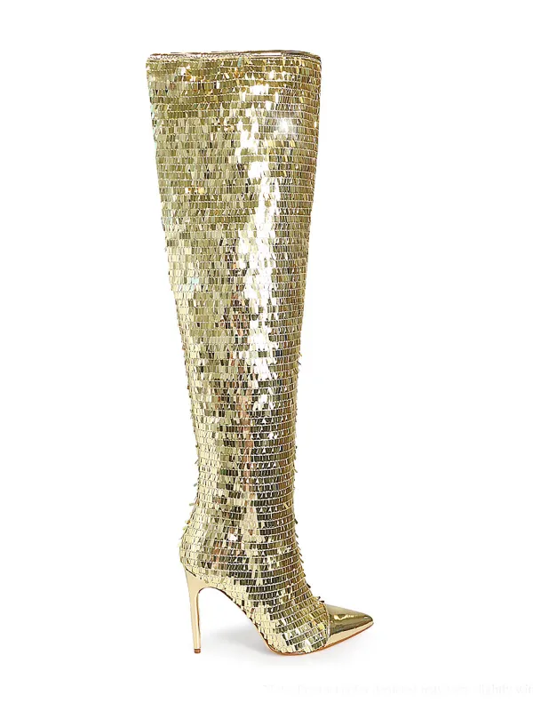 Vitoria Sequin Knee High Boots sold by Frederick's of Hollywood