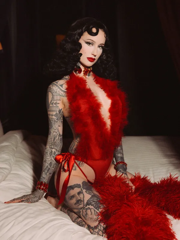 Scarlett Plunging Drop Off Marabou Teddy sold by Frederick's of Hollywood