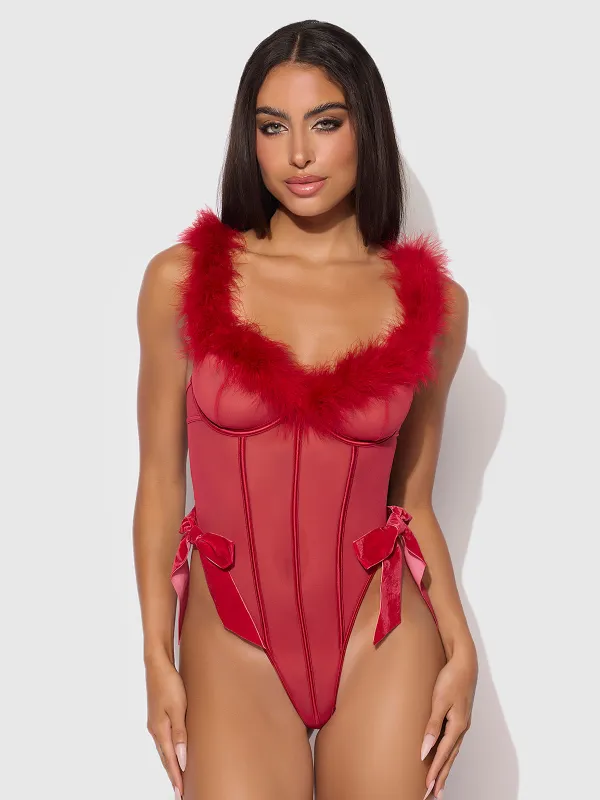 Scarlett Marabou & Mesh Teddy sold by Frederick's of Hollywood