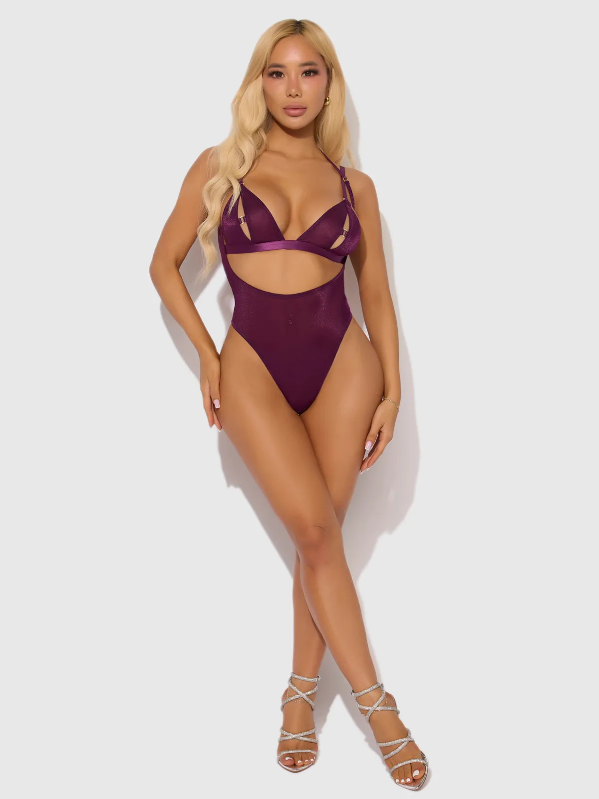 Pia Shine Mesh Open Cup, Backless Teddy & Bralette Set sold by Frederick's of Hollywood product image thumbnail 3