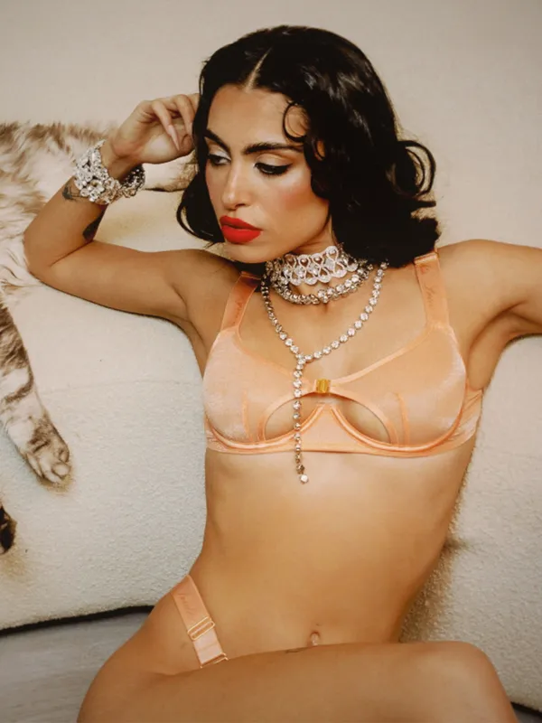 Pia Unlined Cutout Mesh Bra made by Frederick's of Hollywood