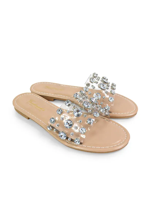 Clarissa Rhinestone Flat Sandal sold by Frederick's of Hollywood