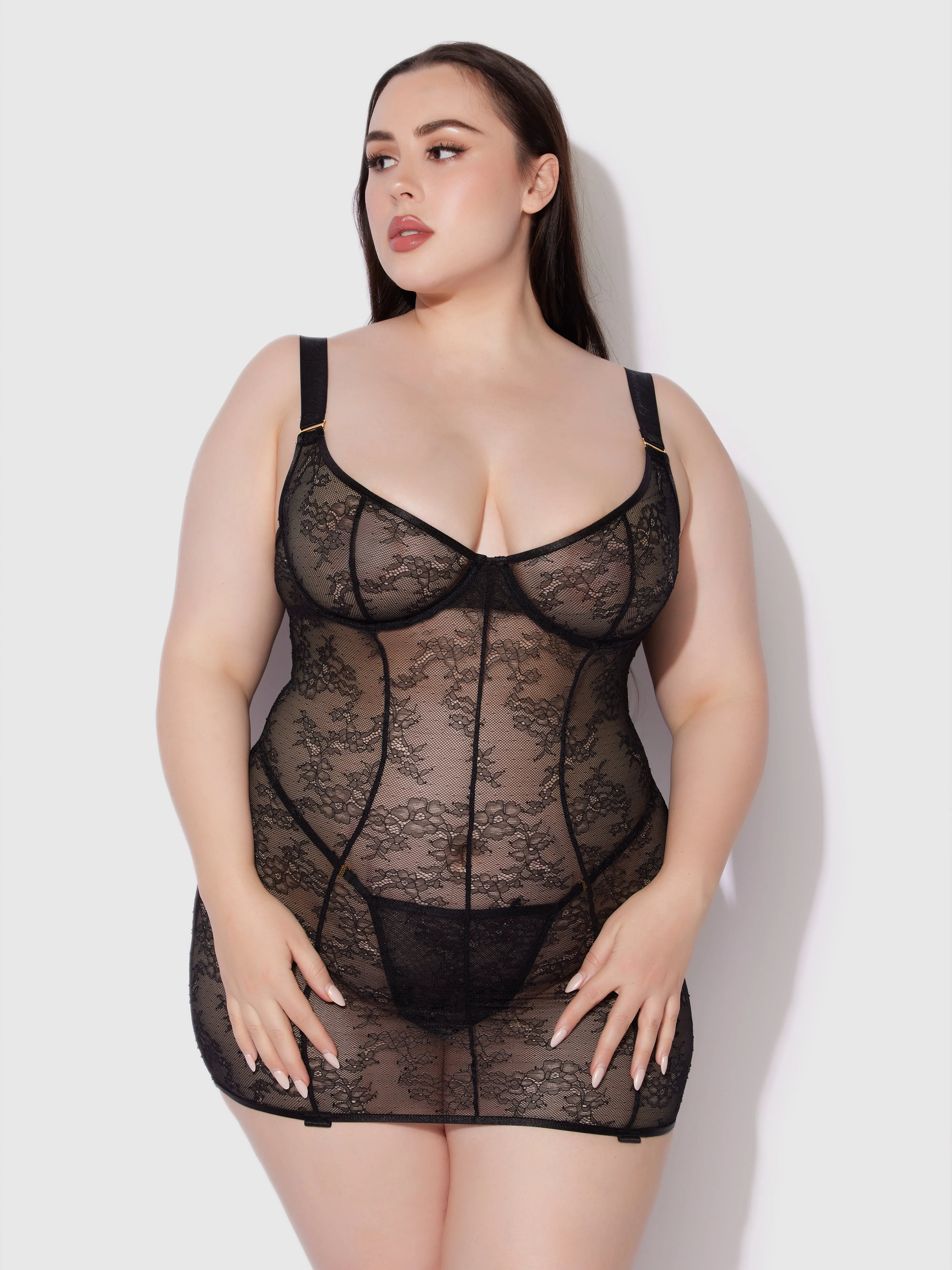 Pia Lace Unlined Underwire Chemise sold by Frederick's of Hollywood product image thumbnail 5