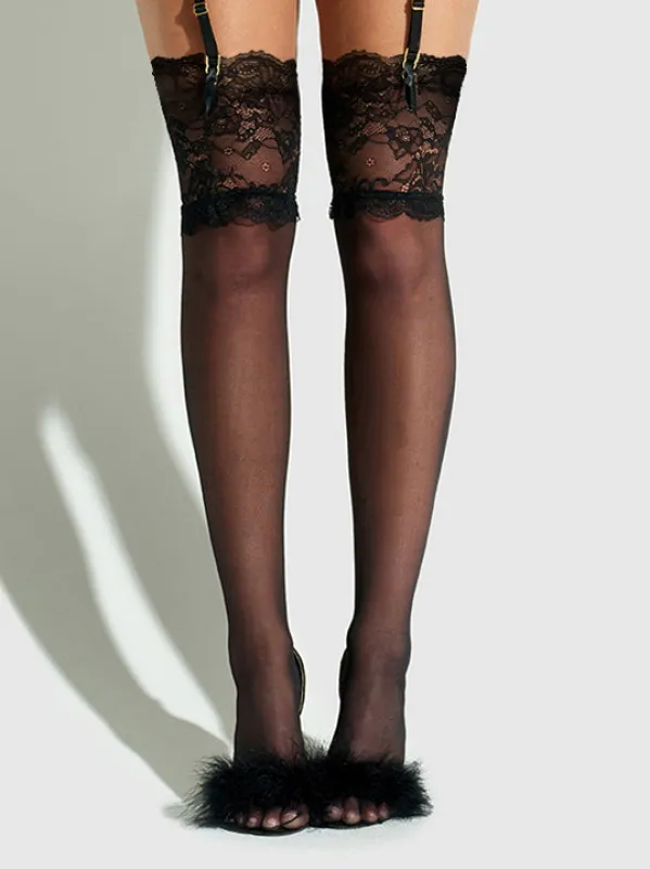 Thigh High Sheer Stayups With Tall Lace Band made by Frederick's of Hollywood