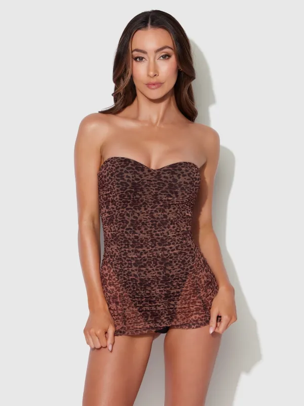 Alanza Mesh Ruched Strapless Swim One Piece sold by Frederick's of Hollywood