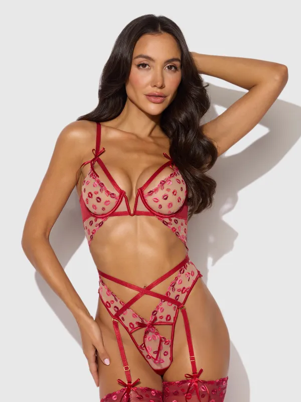 Angelica Lips Embroidery Cutout Teddy sold by Frederick's of Hollywood