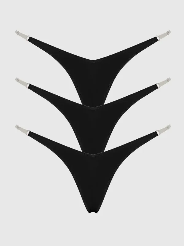 Petra Clear Side Slider Satin Thong 3 Pack made by Frederick's of Hollywood