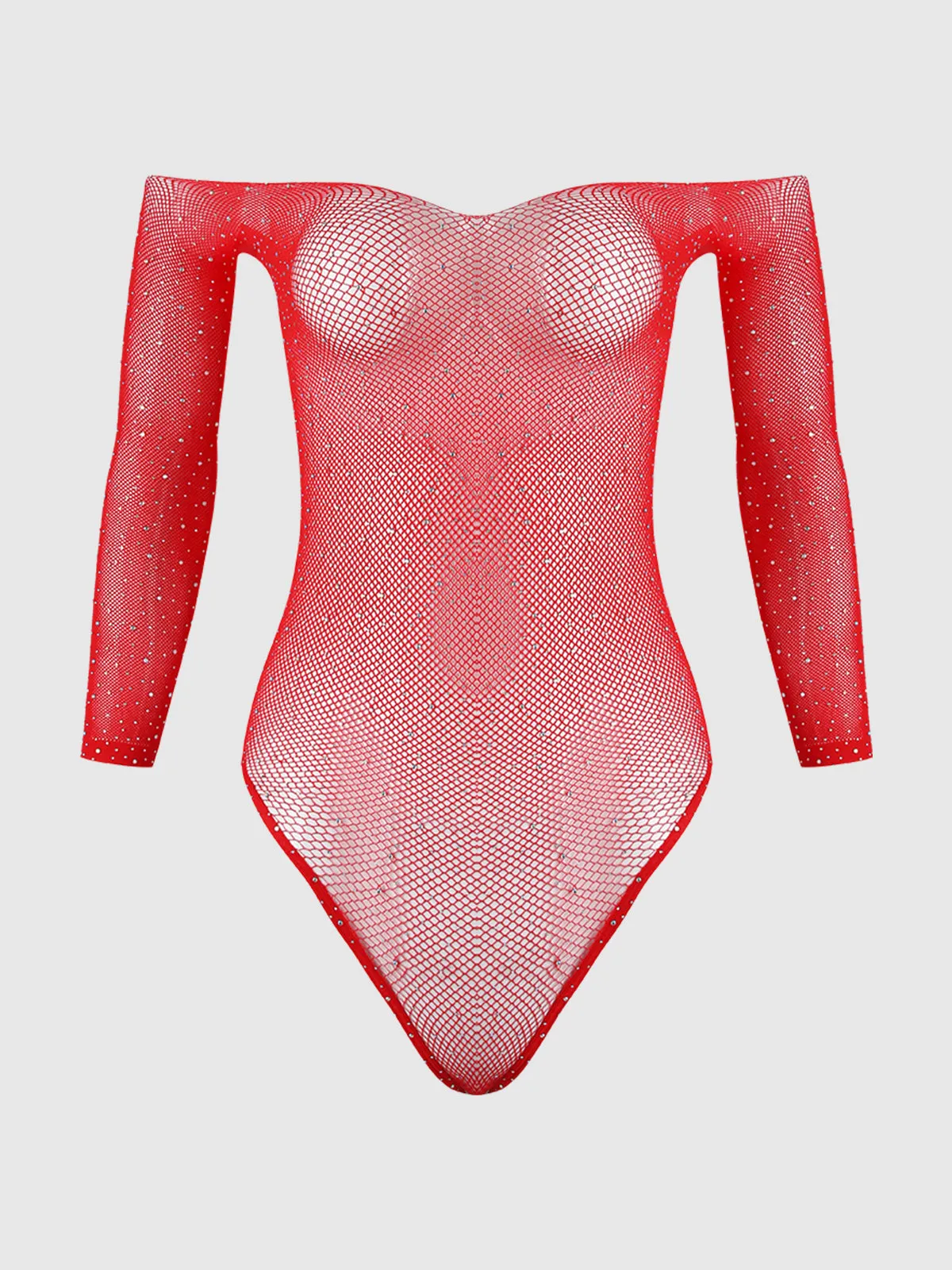 Fine Fishnet & Rhinestone Long Sleeve Teddy Bodystocking sold by Frederick's of Hollywood