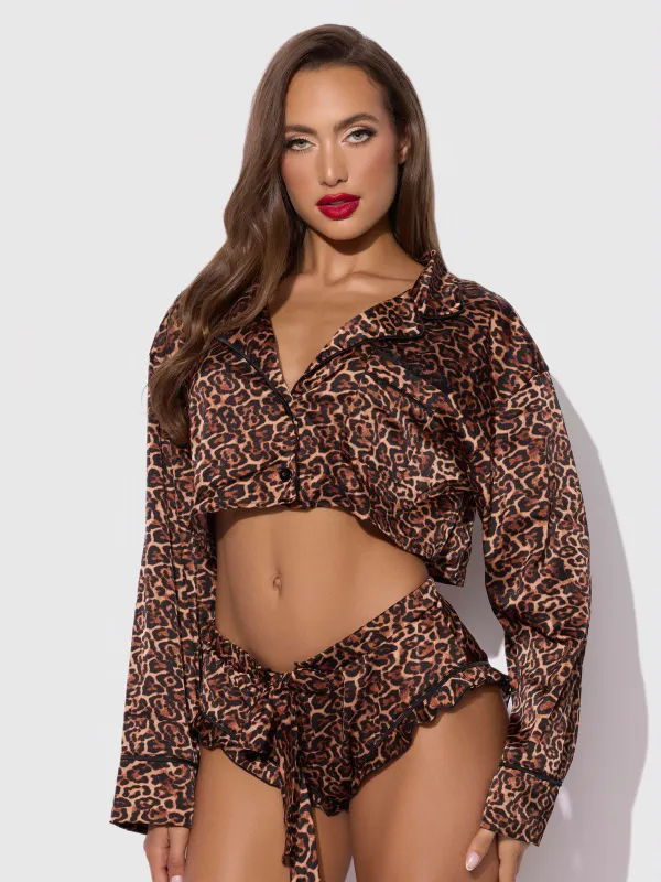 Raven Leopard And Lace Sleep Set made by Frederick's of Hollywood
