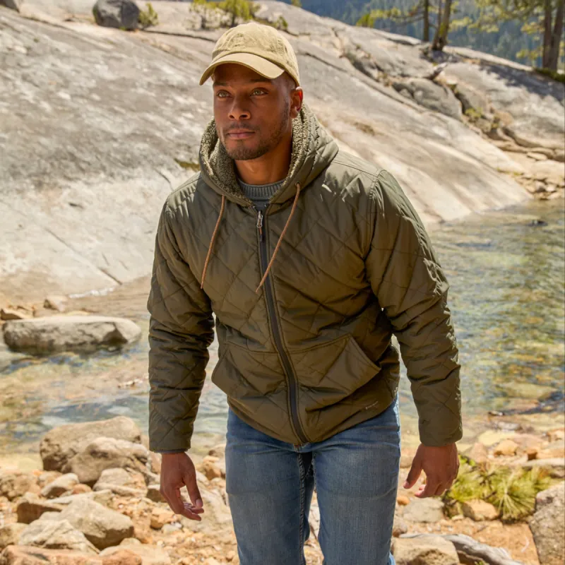 Men's Atlas Hooded Quilted Reversible Sherpa Jacket sold by Free Country