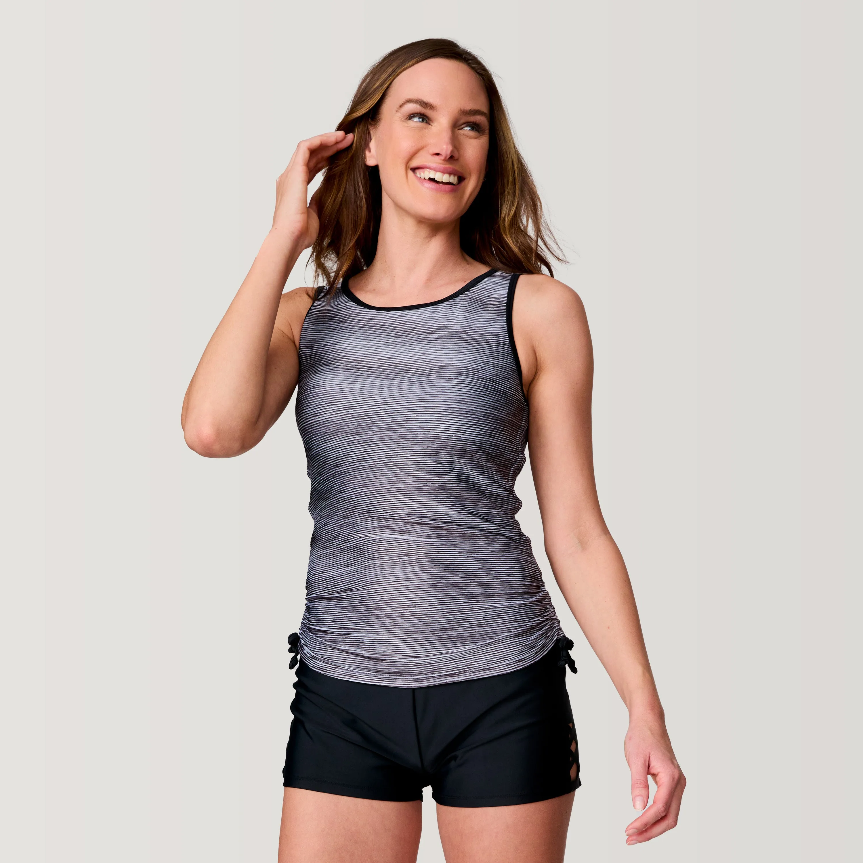 Women's Textured Stripe Full Side Shirring Tankini Top sold by Free Country