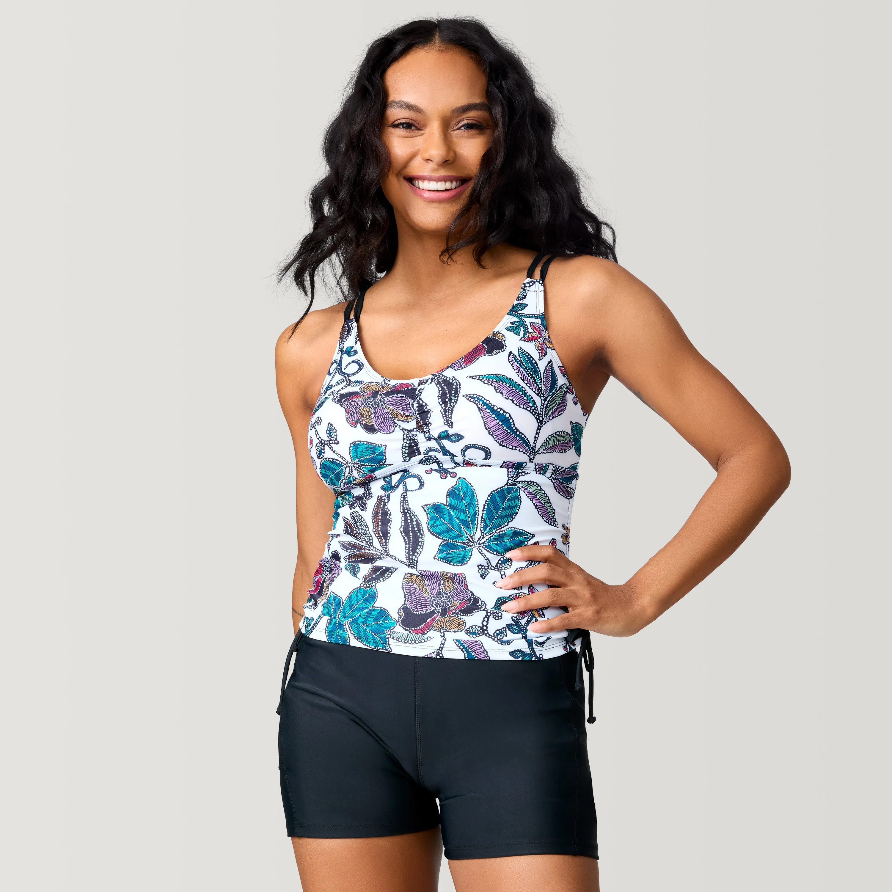 Women's Sunlit Floral Side Shirred V-Neck Tankini Top sold by Free Country