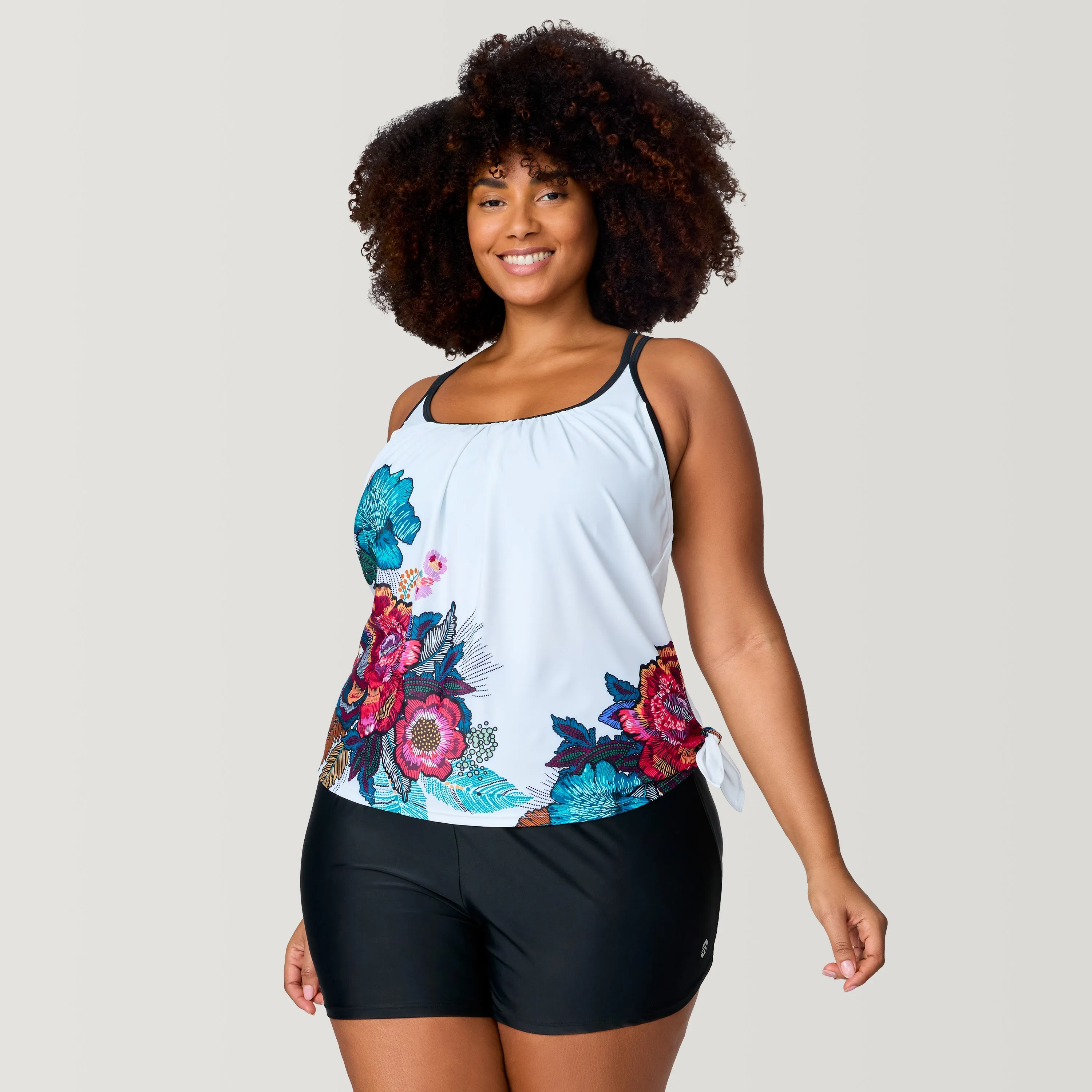 Women's Plus Size Seashore Blossom Side Tie Blouson Tankini Top sold by Free Country
