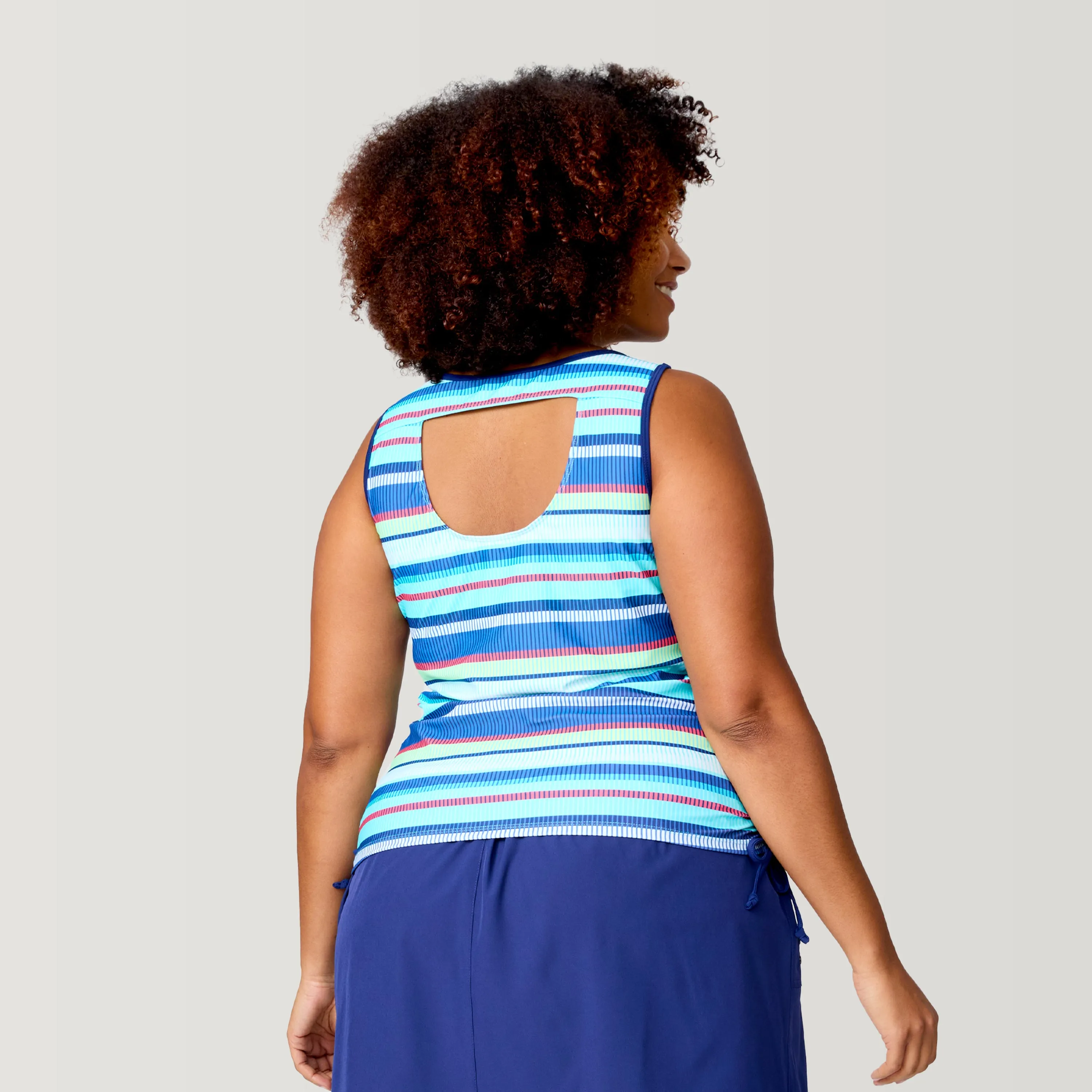 Women's Plus Size Marina Stripe Full Side Shirring Tankini Top sold by Free Country product image thumbnail 4