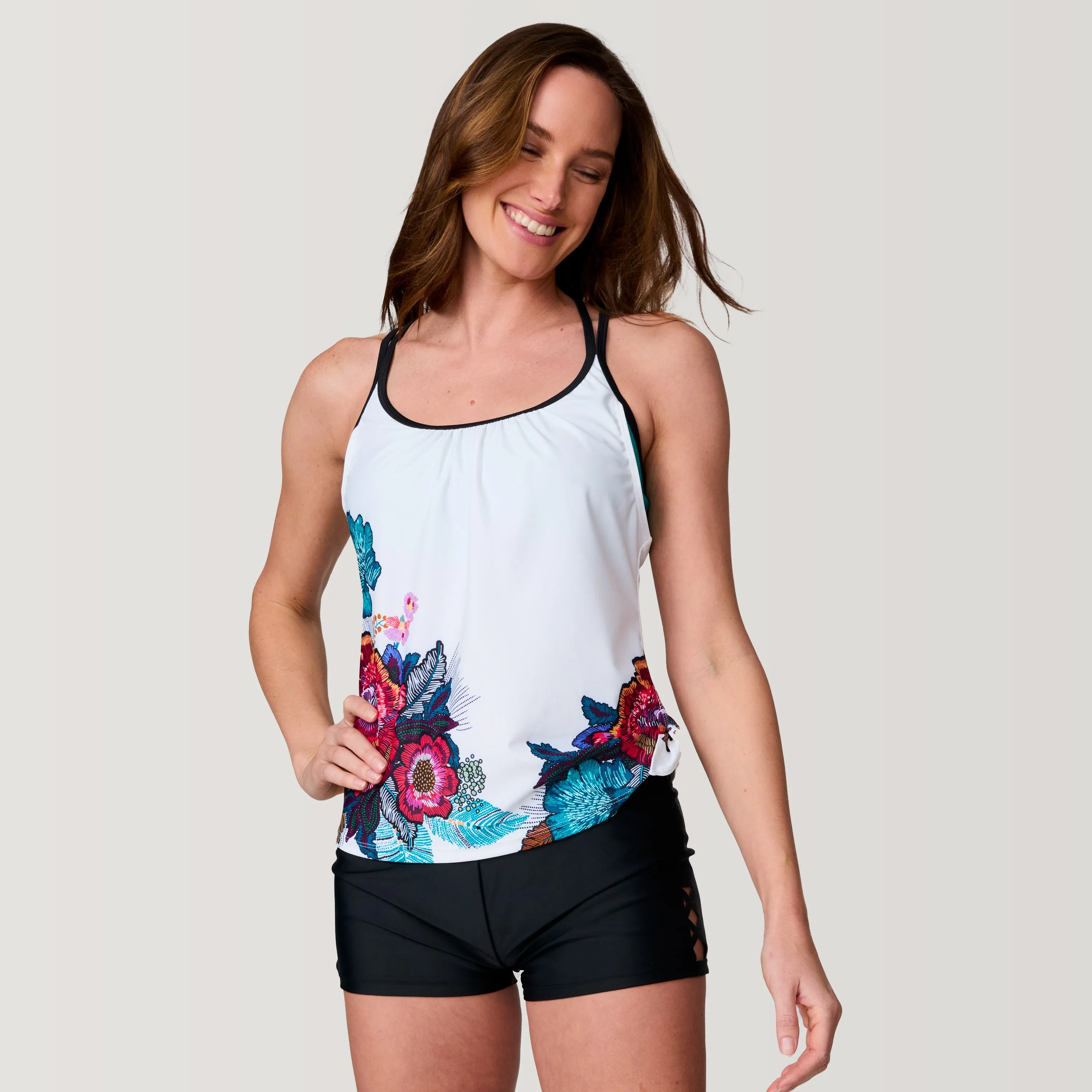 Women's Macrame Floral Side Tie Blouson Tankini Top sold by Free Country