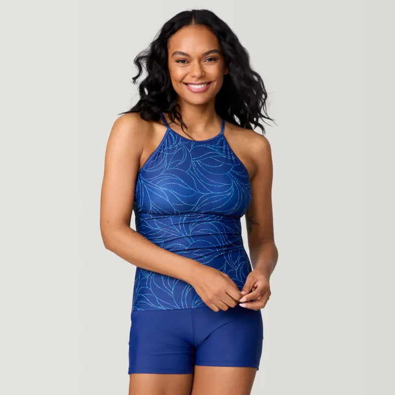 Women's Tidal Swirl High Neck Macrame Back Tankini Top sold by Free Country