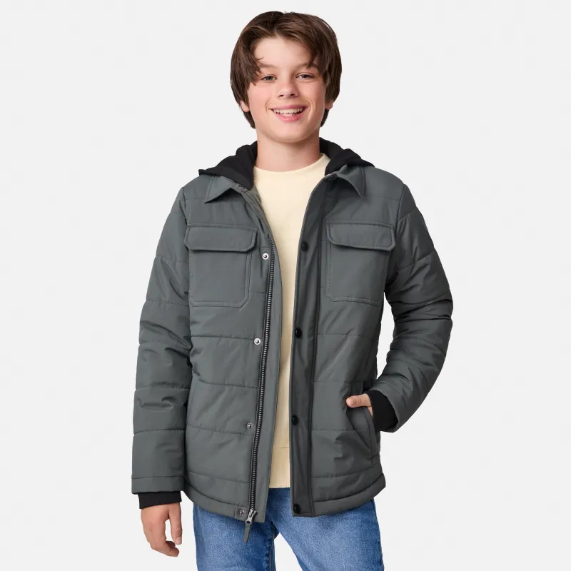 Boys' Trail Puffer Hoodie Shacket sold by Free Country