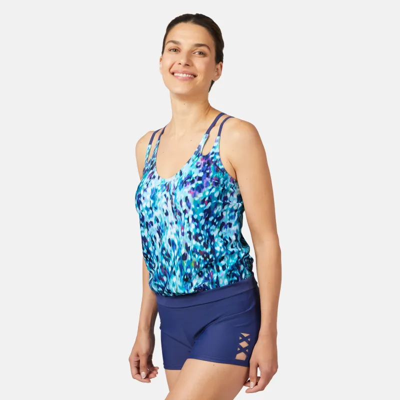 Women's Cascading Skin Double Strap Cut Out Blouson Tankini Top made by Free Country