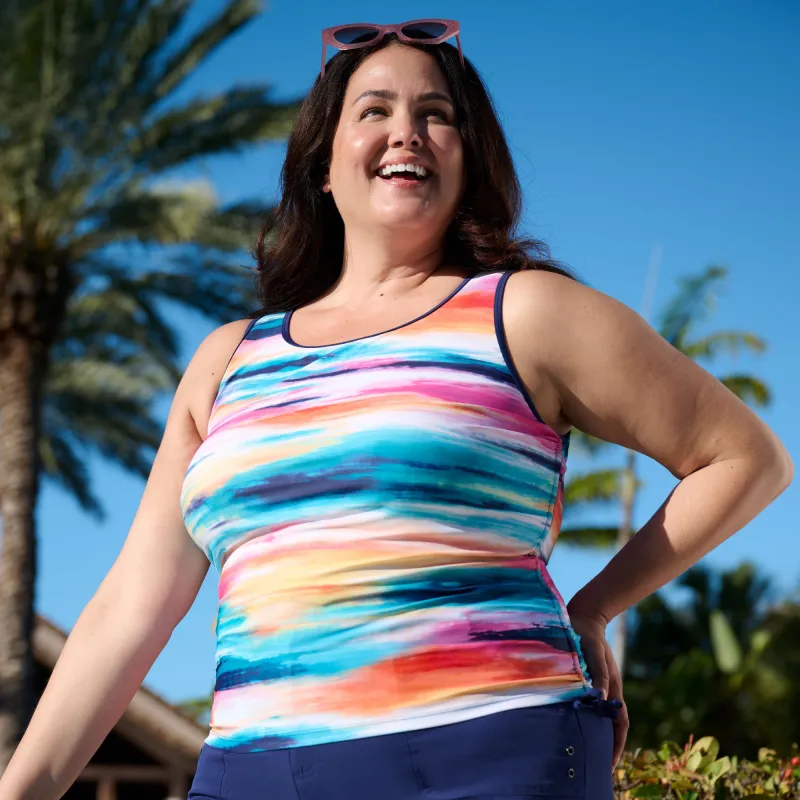 Women's Plus Size Horizon Full Side Shirring Tankini Top made by Free Country