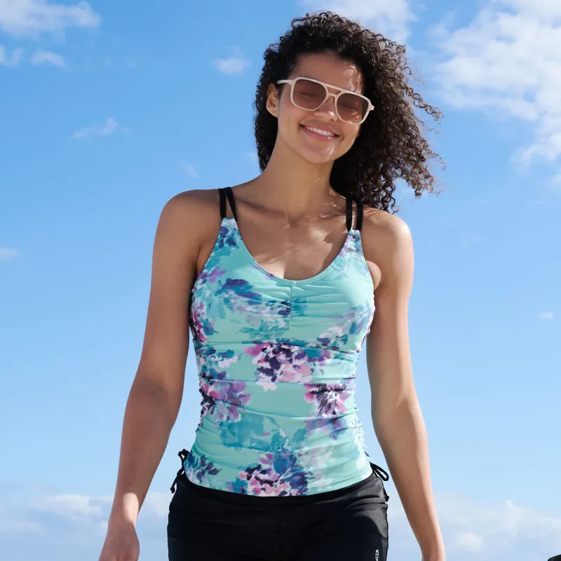 Women's Floral Zephyr Side Shirred V-Neck Tankini Top made by Free Country