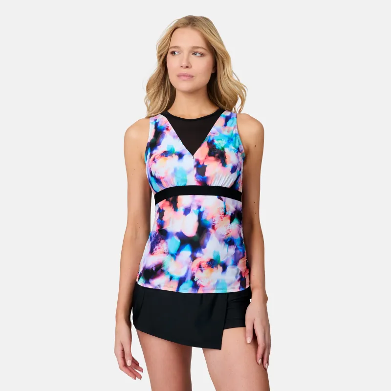 Women's Dreamy Floral Mesh V-Neck Tankini Top made by Free Country