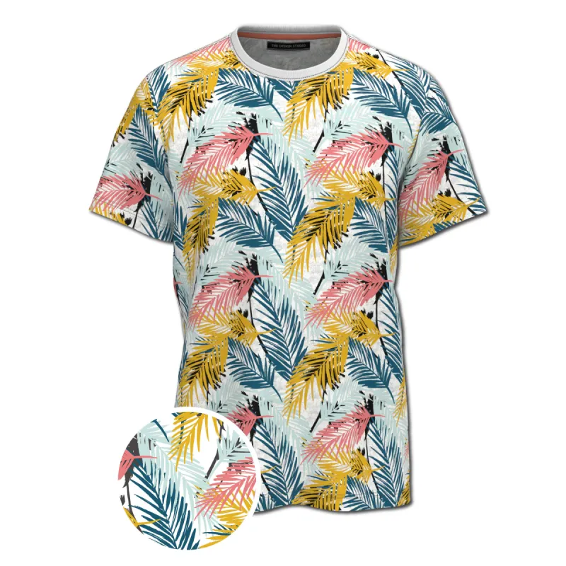 Organic Heather Short Sleeve Printed Crew Neck Tee | Multi Color Leaf sold by Free Planet