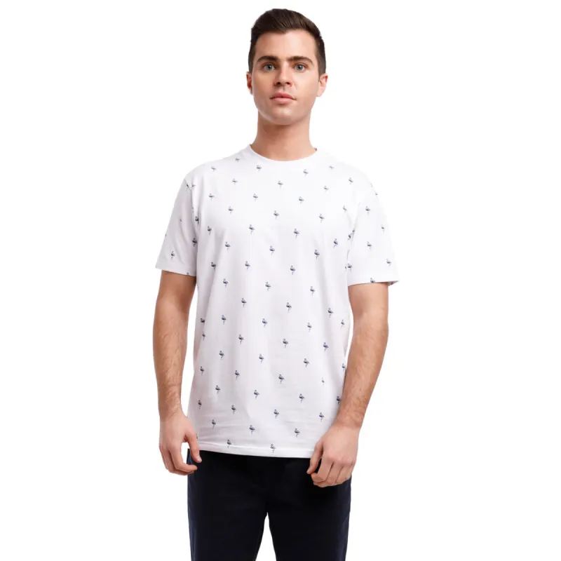 Super Soft Jersey Short Sleeve Printed Crew Neck Tee | Navy Flamingos sold by Free Planet