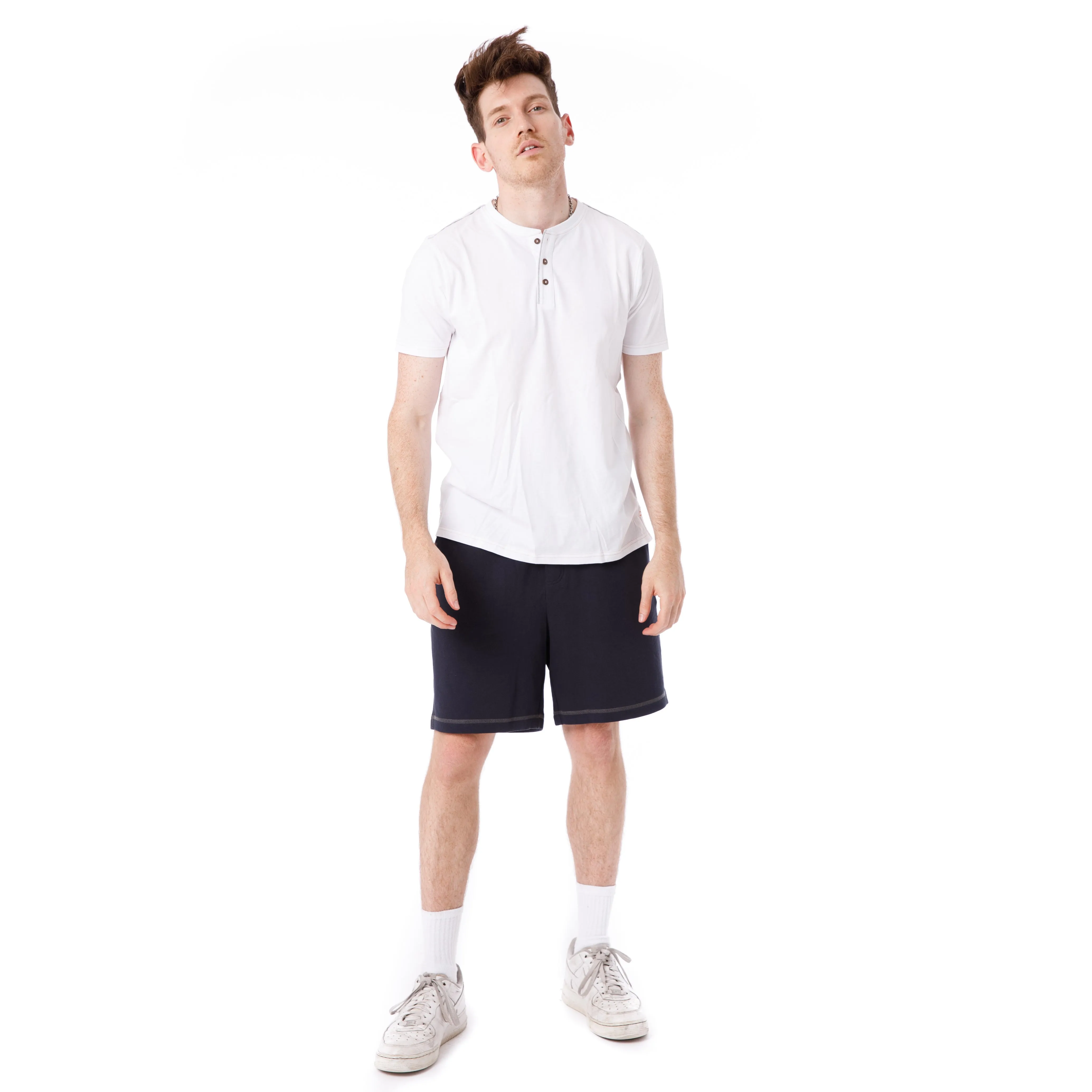 Organic Short Sleeve Henley T-Shirt / White sold by Free Planet