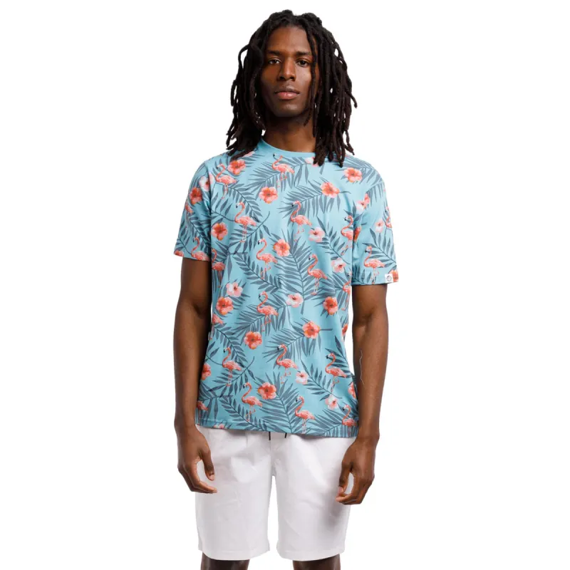Printed Stretch Short Sleeve Crew Neck Tee | Flamingo Paradise sold by Free Planet