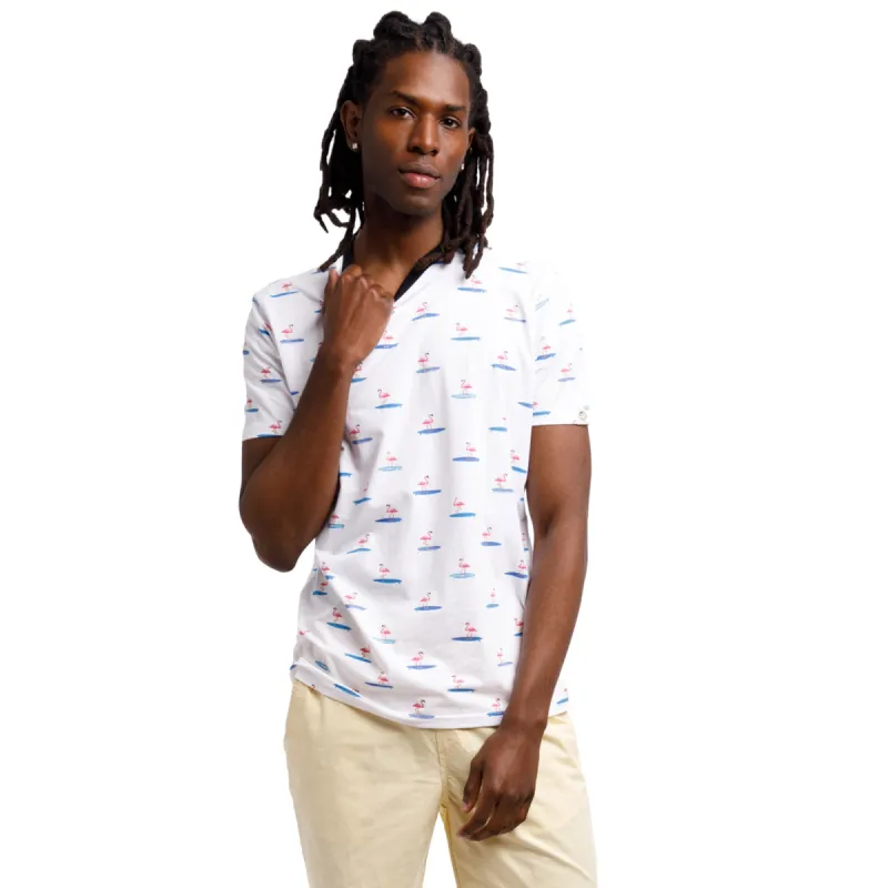Patterned Print Jersey Crew Neck Tee | Surfing Flamingos sold by Free Planet