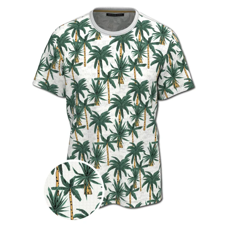 Organic Heather Short Sleeve Printed Crew Neck Tee | Tropical Palms sold by Free Planet