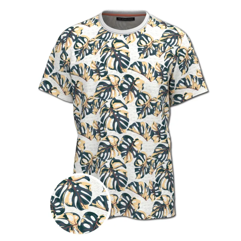 Organic Heather Short Sleeve Printed Crew Neck Tee | Tropical Leaf sold by Free Planet