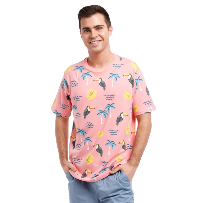 Printed Stretch Short Sleeve Crew Neck Tee | Toucan Tropics sold by Free Planet