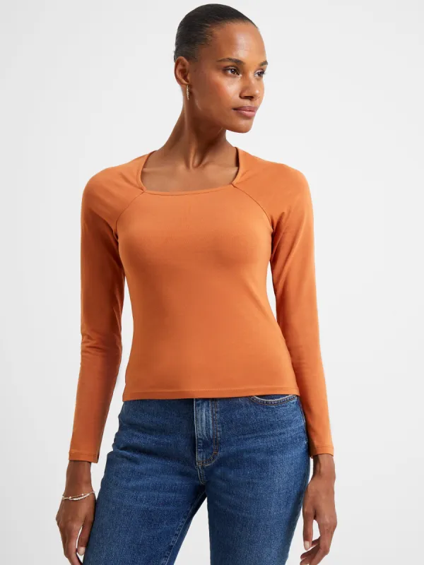 Rallie Cotton Long Sleeve Square Neck Tee sold by French Connection