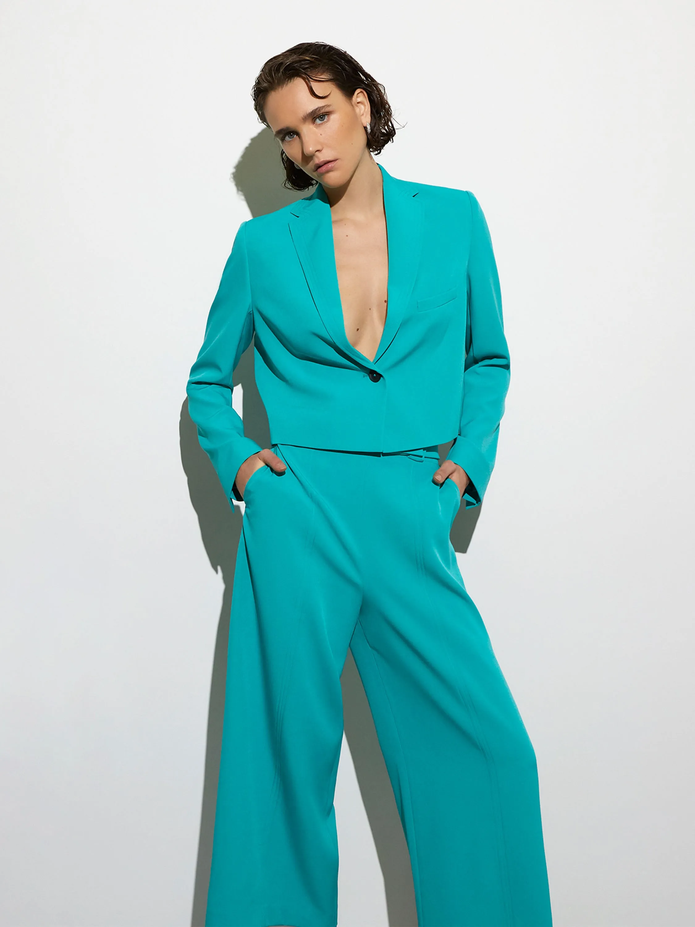 Echo Crepe Cropped Blazer sold by French Connection