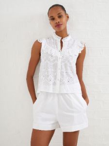 Appelona Anglaise Short Sleeve Frill Top sold by French Connection