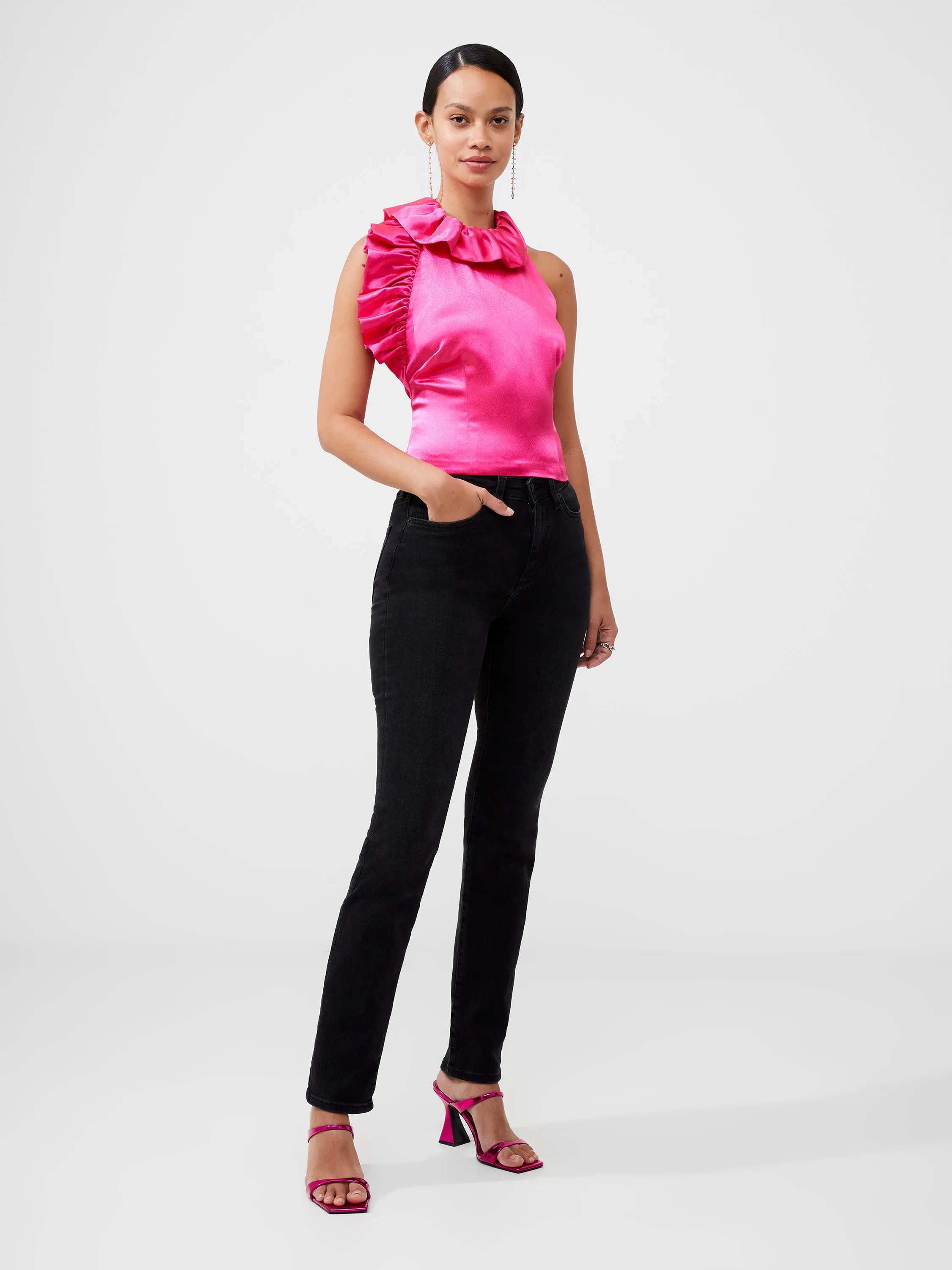Adora Satin Ruffle Top sold by French Connection