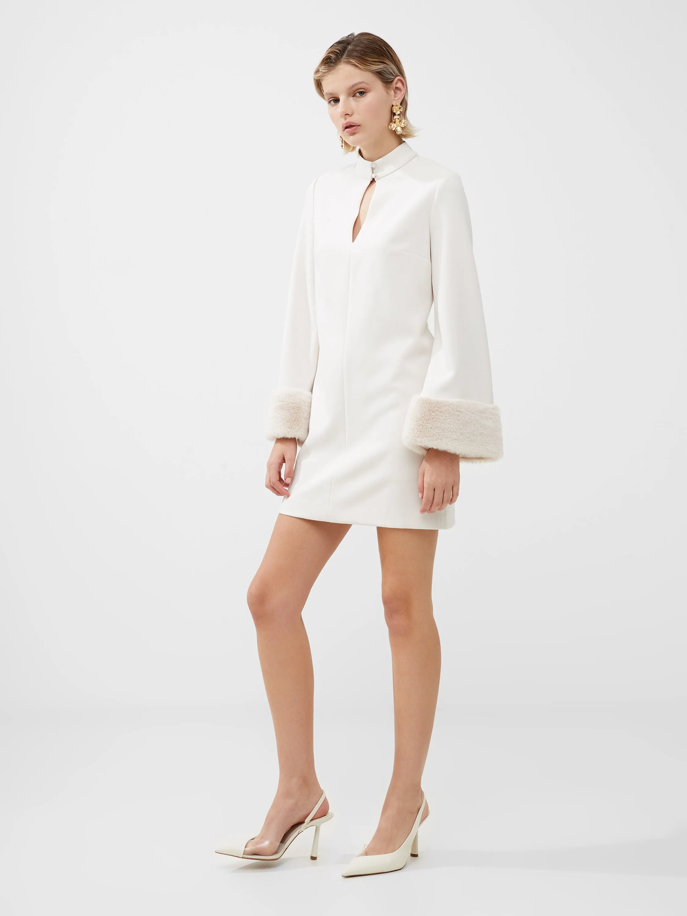 Whisper Ruth Faux Fur Trim Mini Dress sold by French Connection