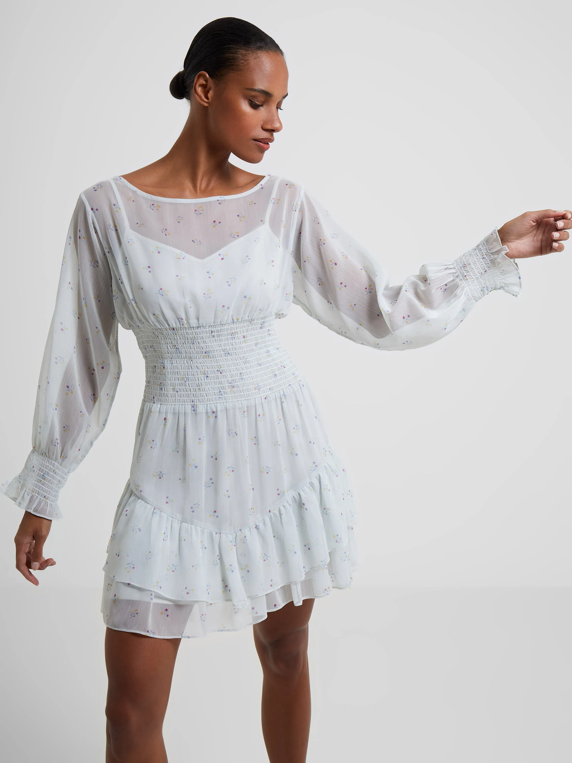 Cecilia Hallie Recycled Crinkle Ruffle Mini Dress sold by French Connection