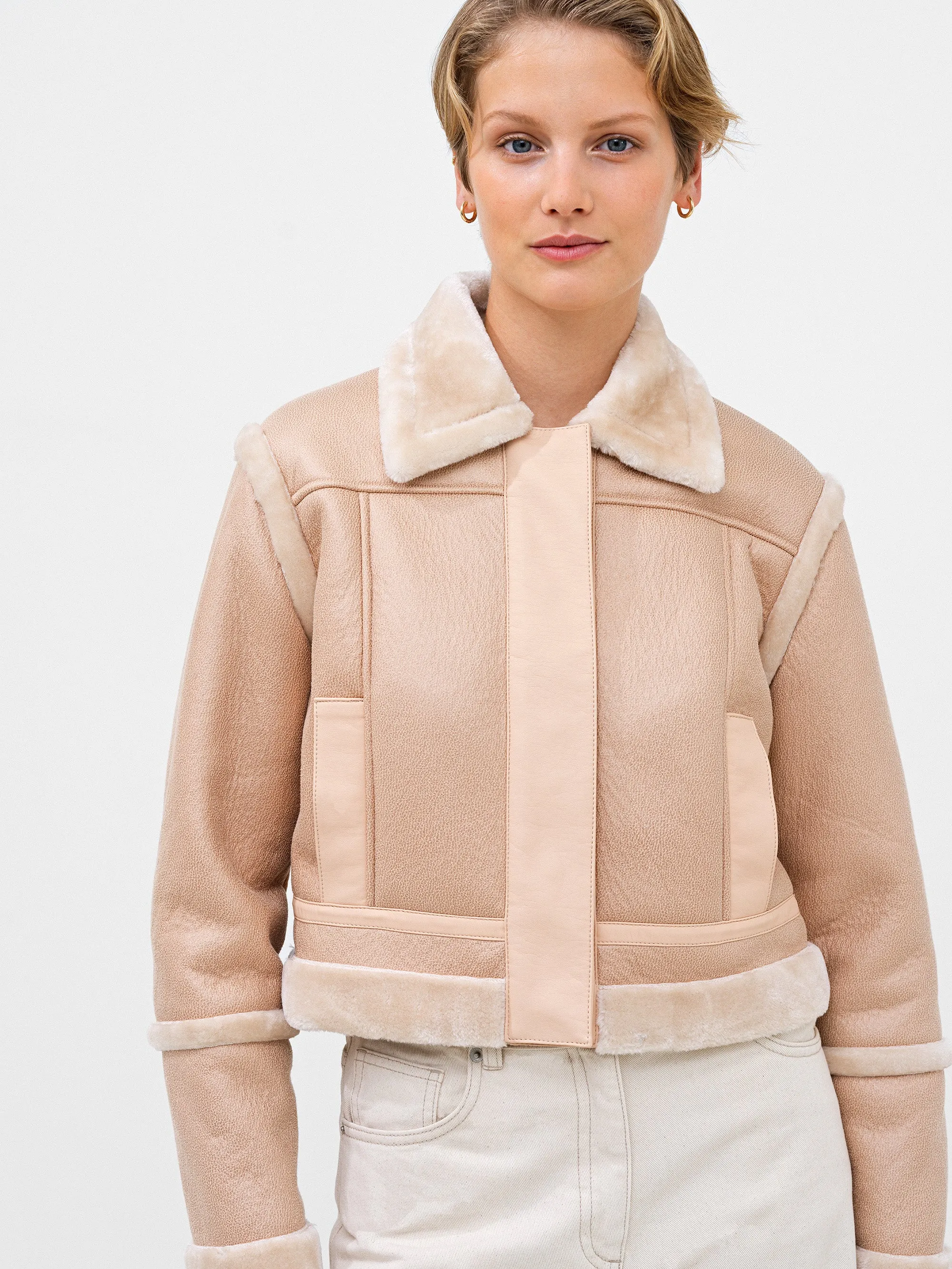 Belen Faux Fur Cropped Moto Jacket sold by French Connection product image thumbnail 3