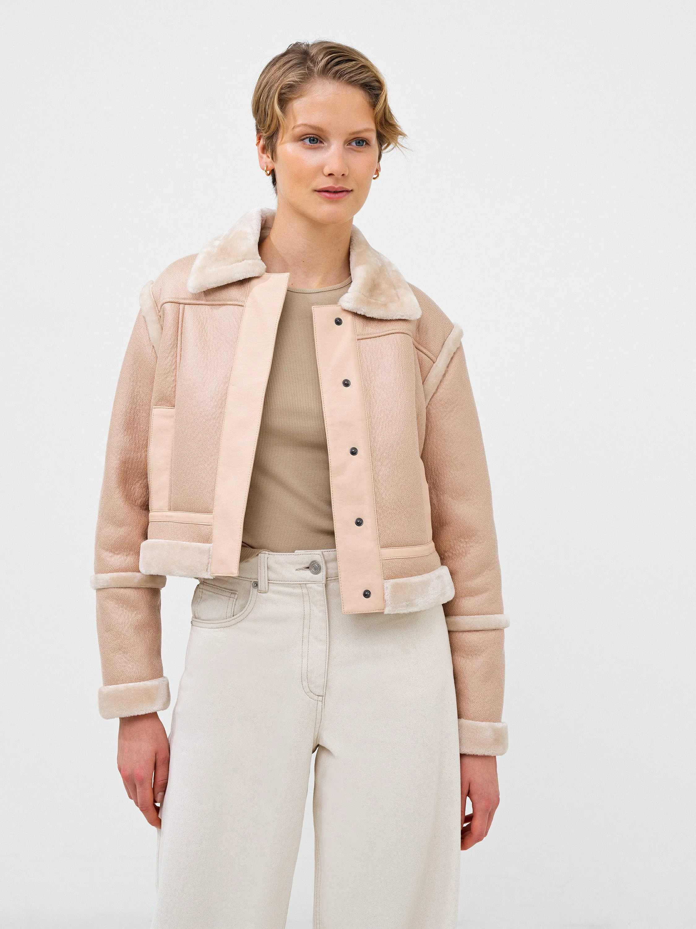 Belen Faux Fur Cropped Moto Jacket sold by French Connection