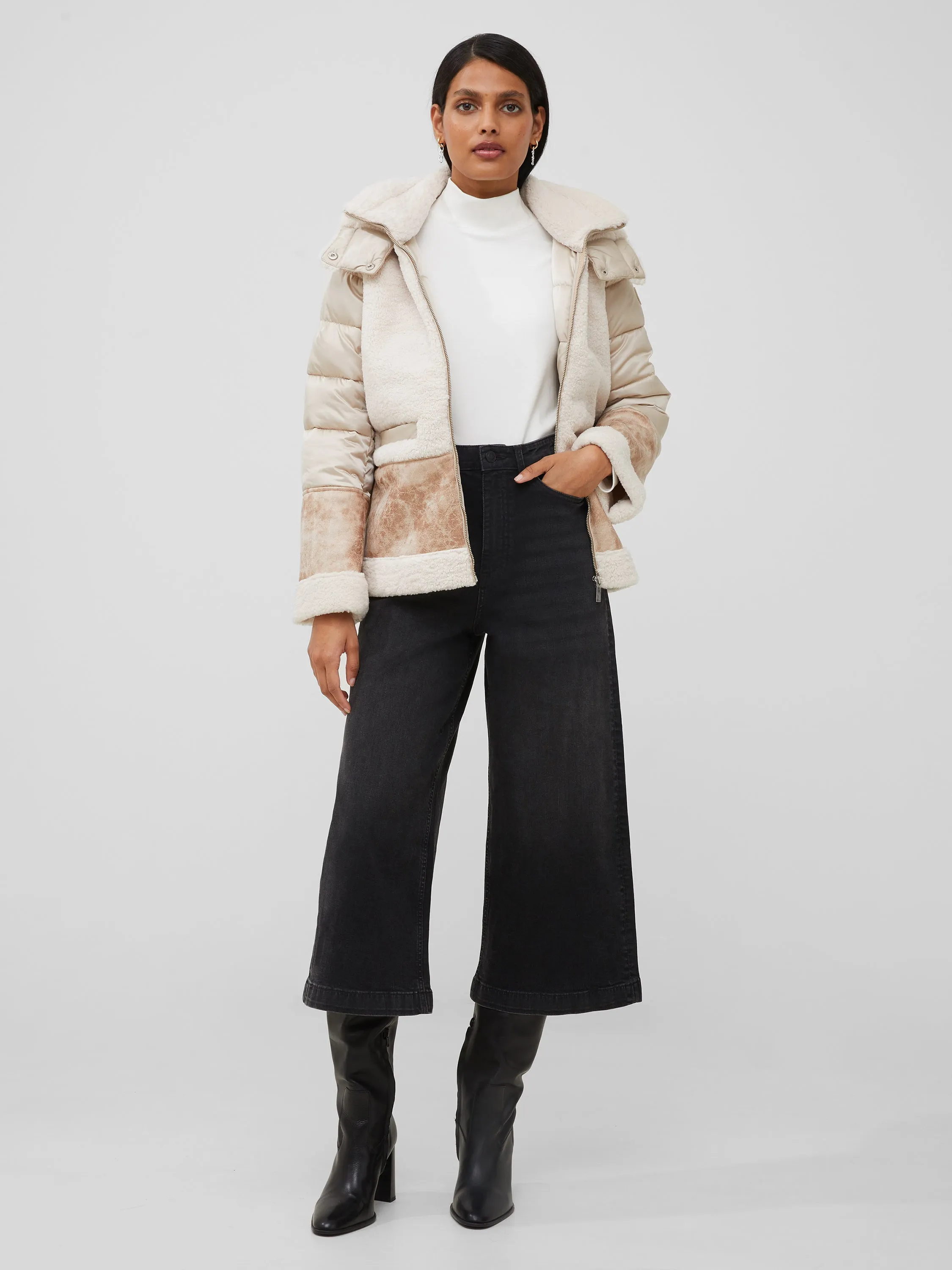 Vegan Leather Sherpa Puffer Coat sold by French Connection