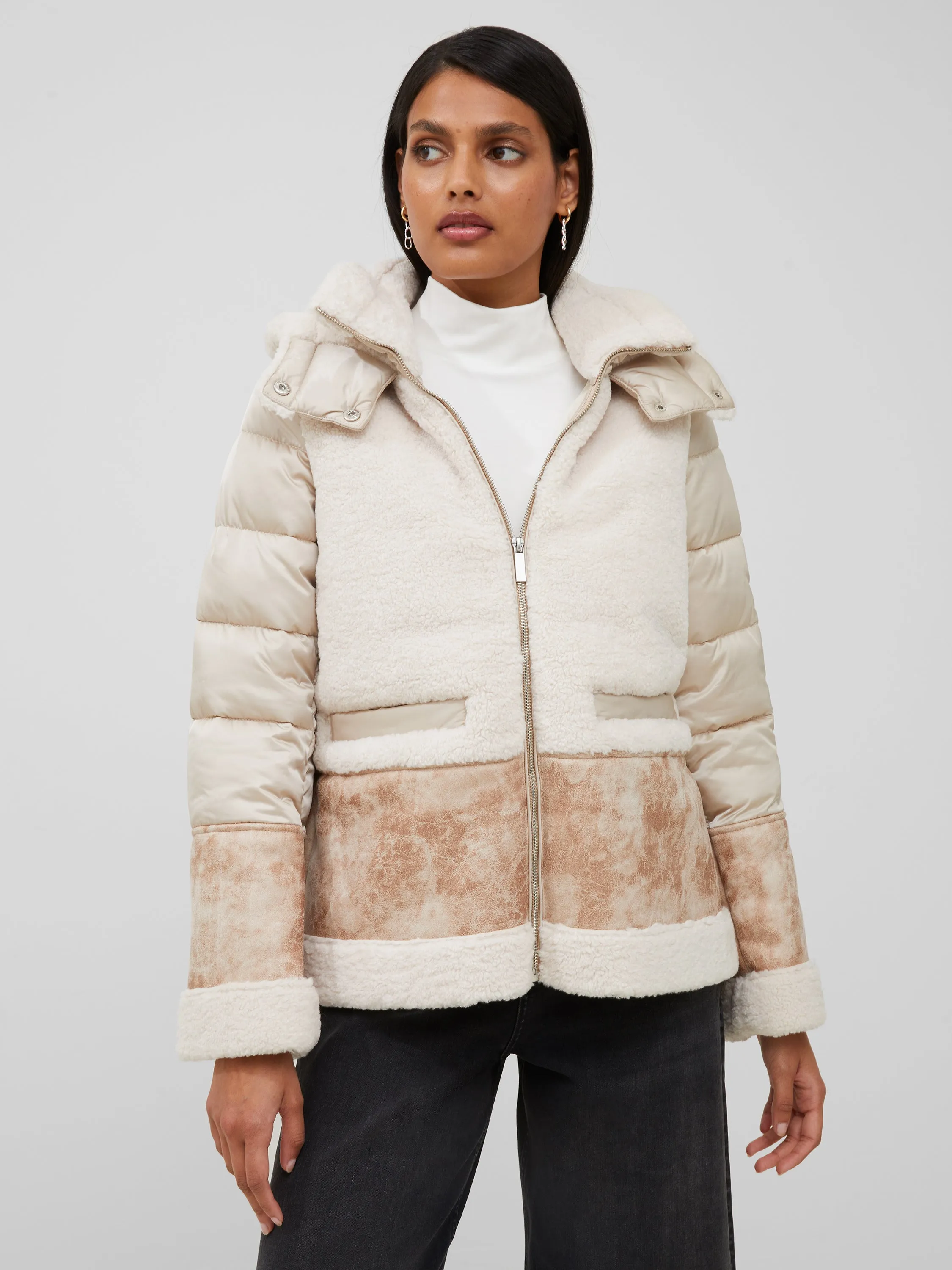 Vegan Leather Sherpa Puffer Coat sold by French Connection product image thumbnail 2