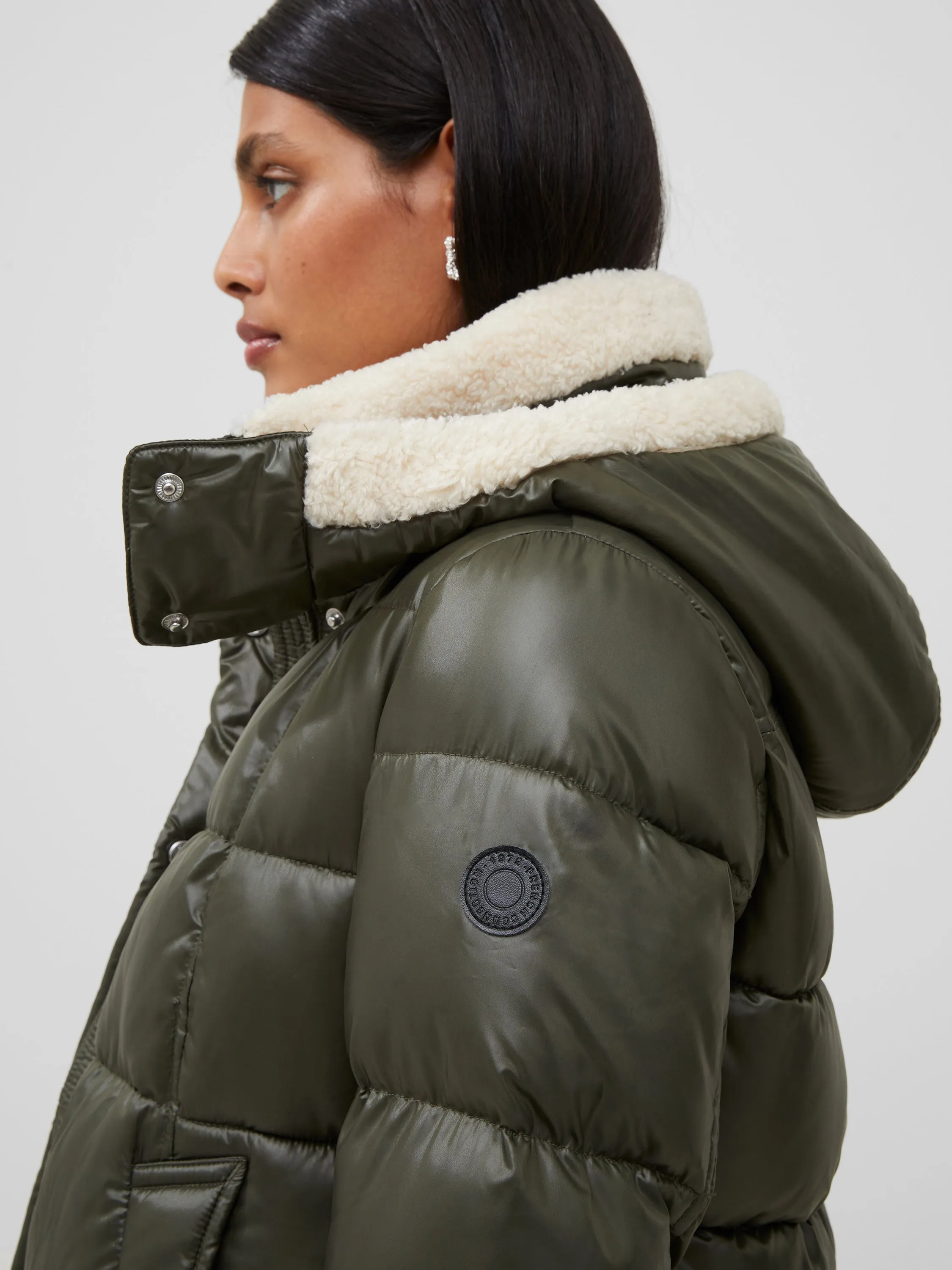 Vegan Leather Shearling Puffer Coat sold by French Connection