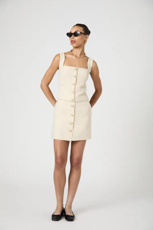 Structured Tweed Button Front Skirt sold by French Connection