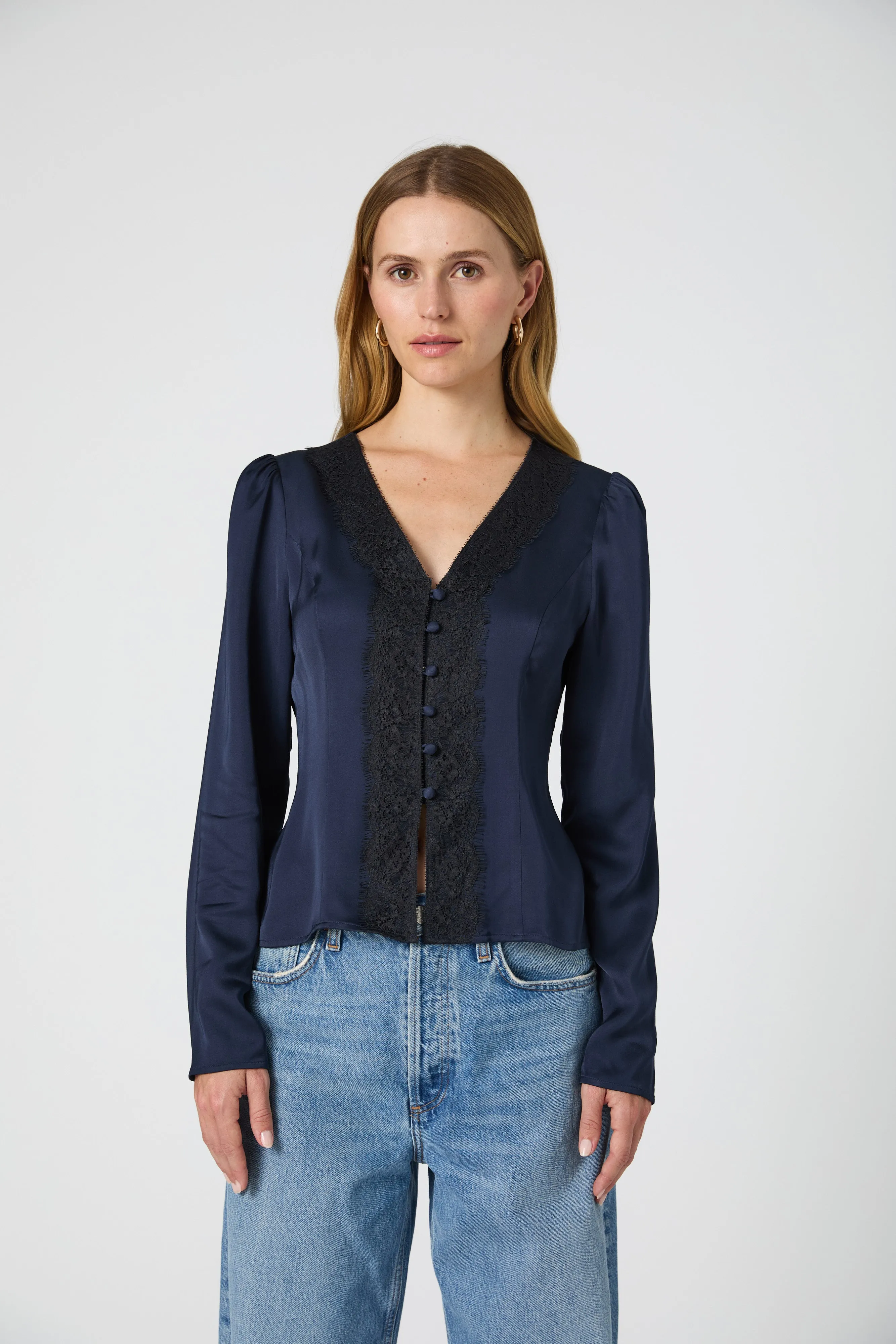 Ennis Satin Lace V-Neck Blouse sold by French Connection product image thumbnail 2