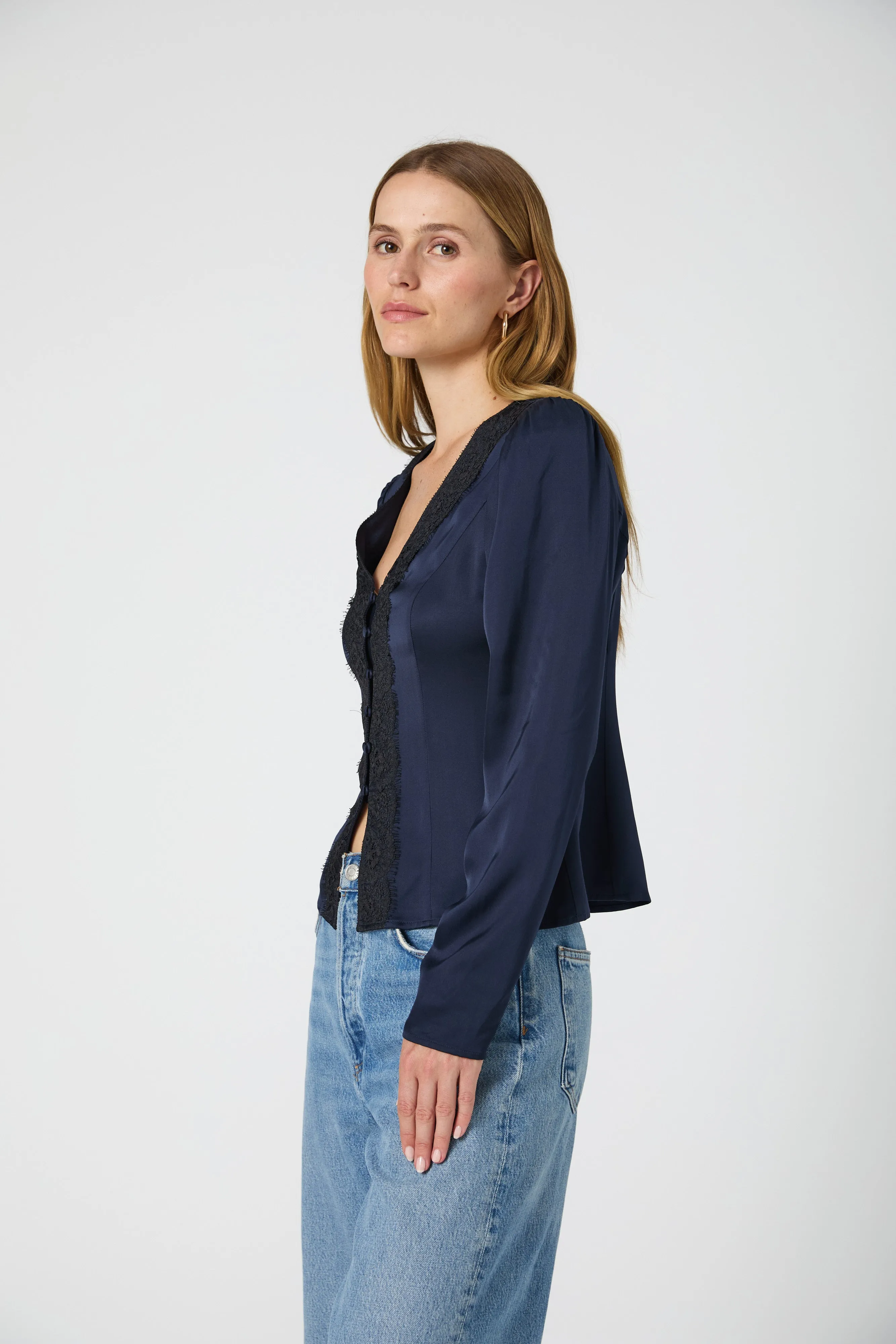 Ennis Satin Lace V-Neck Blouse sold by French Connection product image thumbnail 3